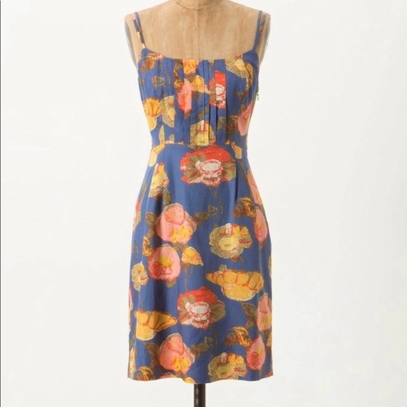 NWT Anthropologie Peony Slip Dress Silk French Blue Floral Sz 2 - Picture 2 of 12